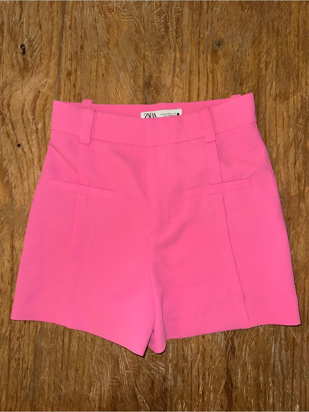 Zara Hot Pink High-Waist Tailored Bermuda Shorts